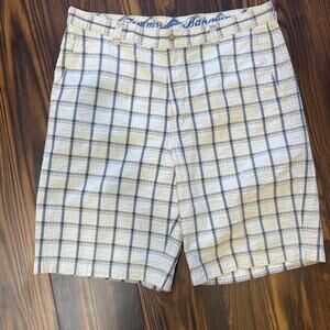 Tommy Bahama Plaid Windowpane Checked Seersucker Cotton Flat Front Bermuda Short
